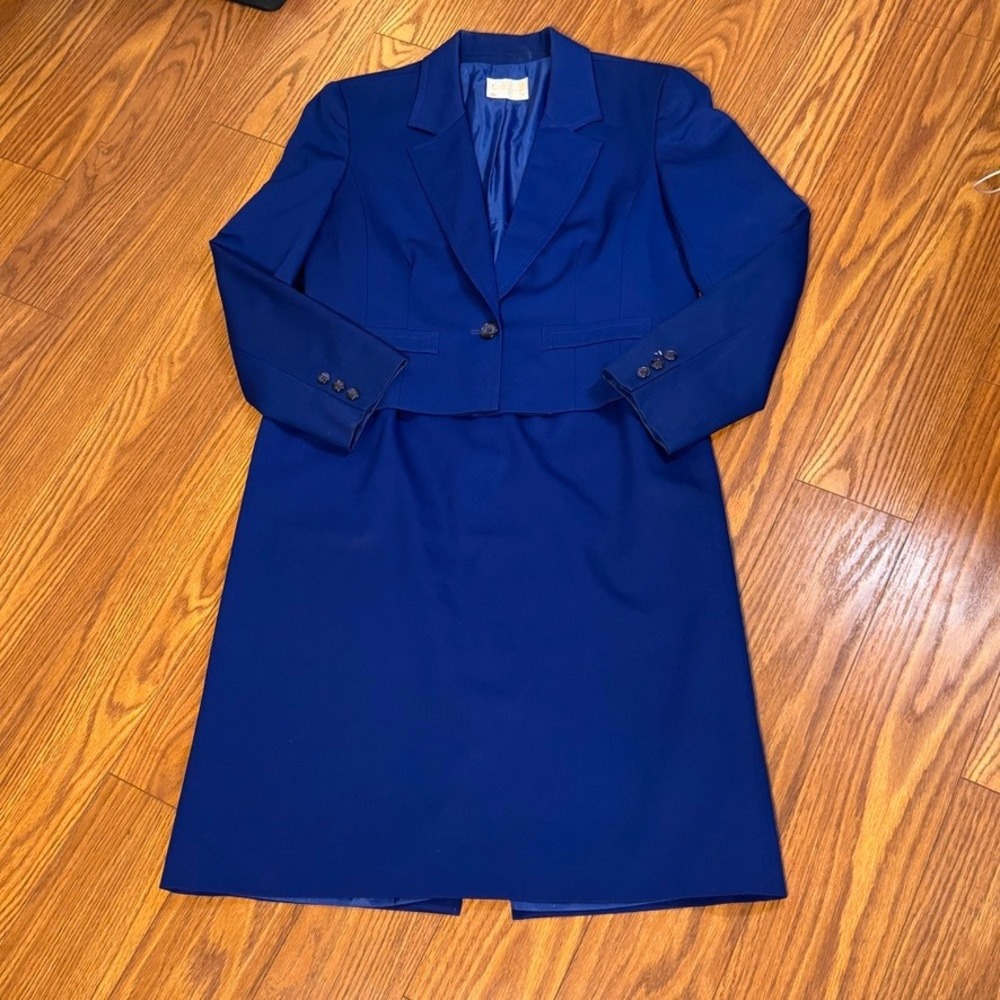 Pendleton Wool Skirt Suit Set Navy Blue Vintage Blazer Pencil Skirt Sz 14/16 USA